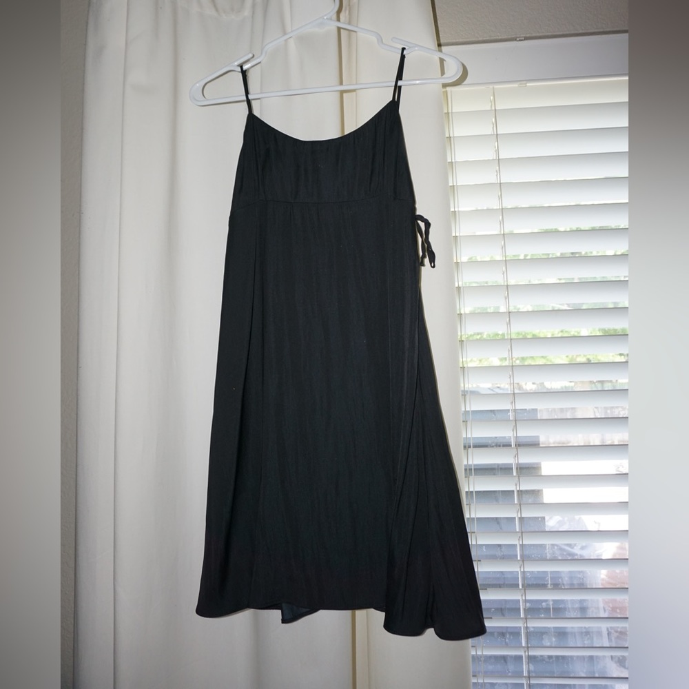 Black slip mini dress with side ties